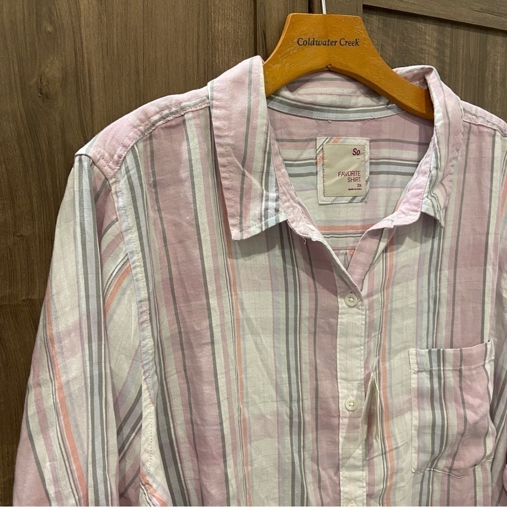 NWT So‎ by Kohls Junior 3X Button Down Shirt Pink Plaid top - Picture 3 of 10